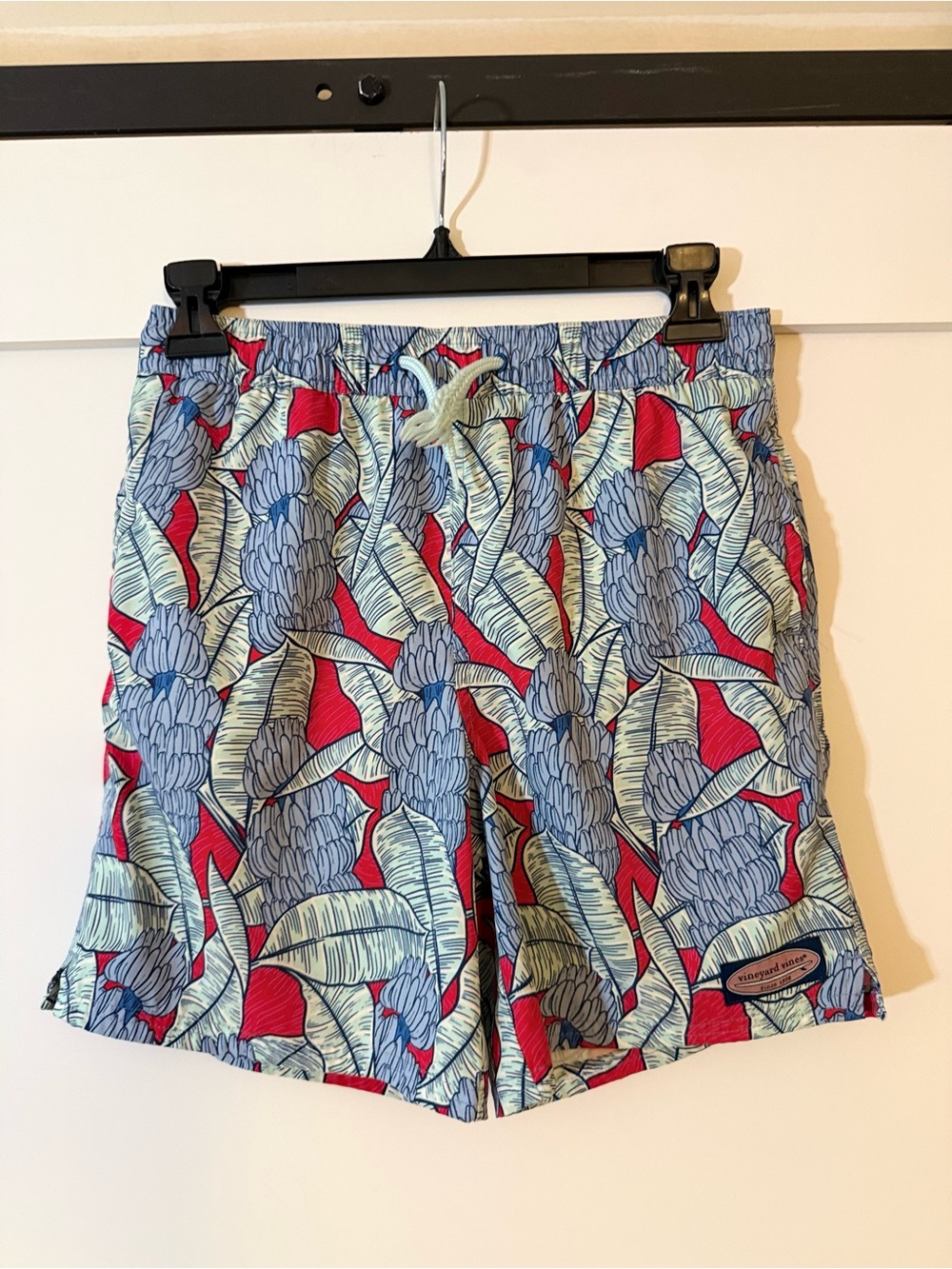 Vineyard Vines Boys Red, Light Blue & Navy Tropical Swim Trunks